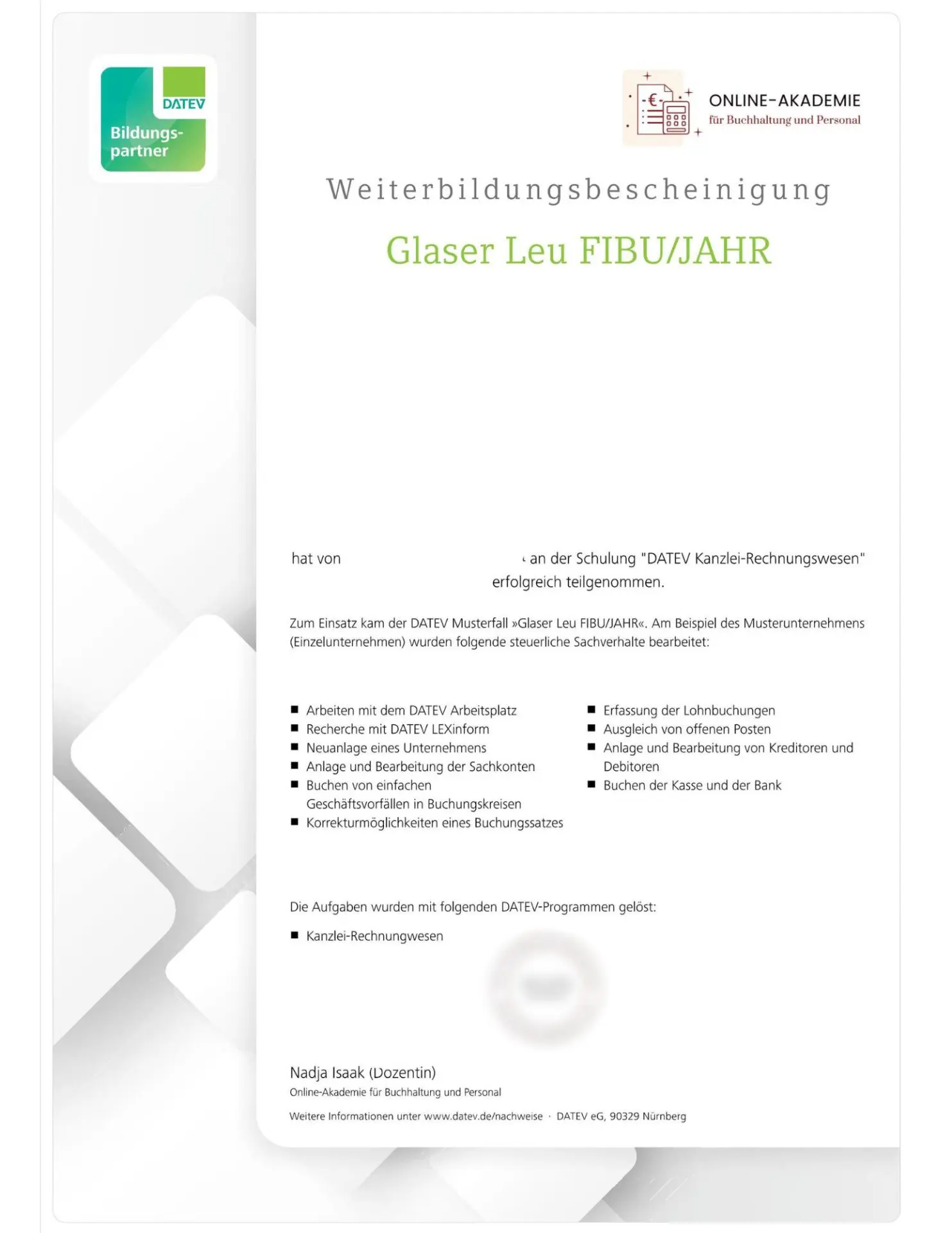 Finanzbuchhaltung Zertifikat
