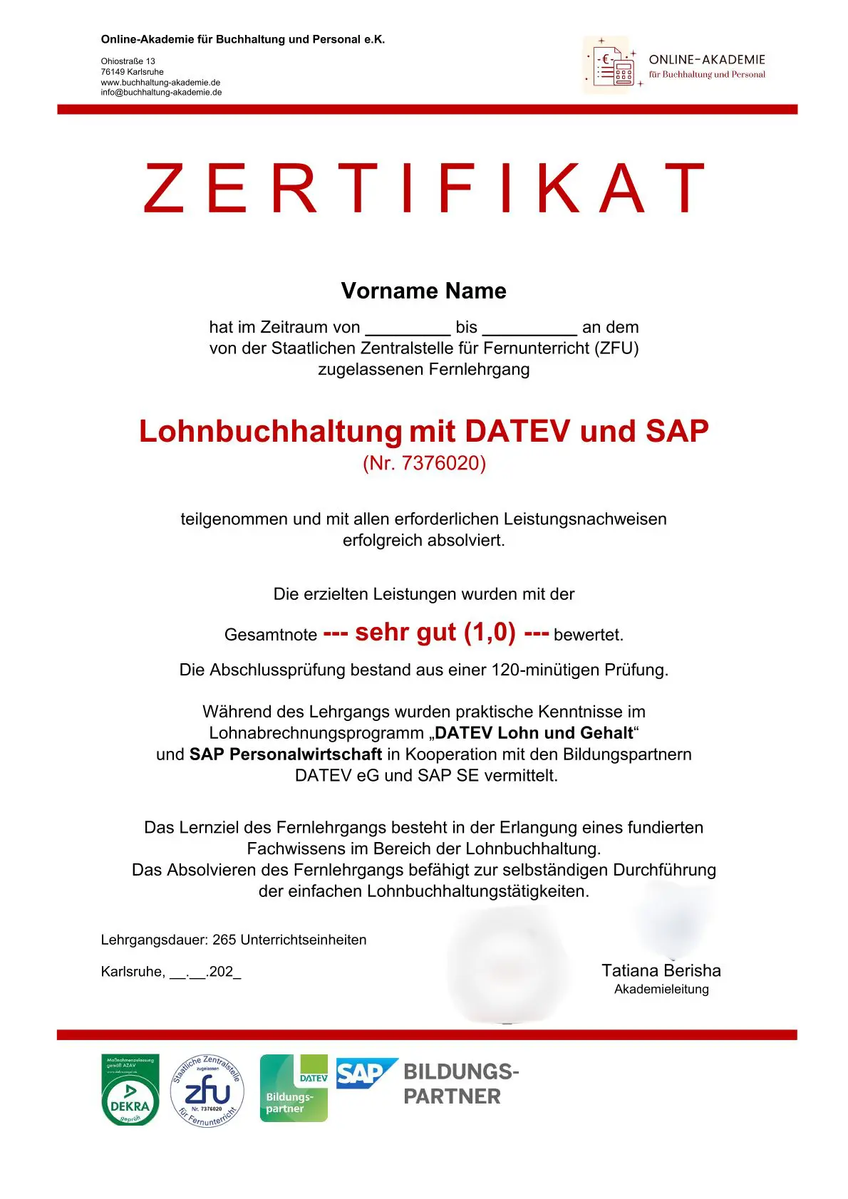 Zertifikat Lohnbuchhaltung