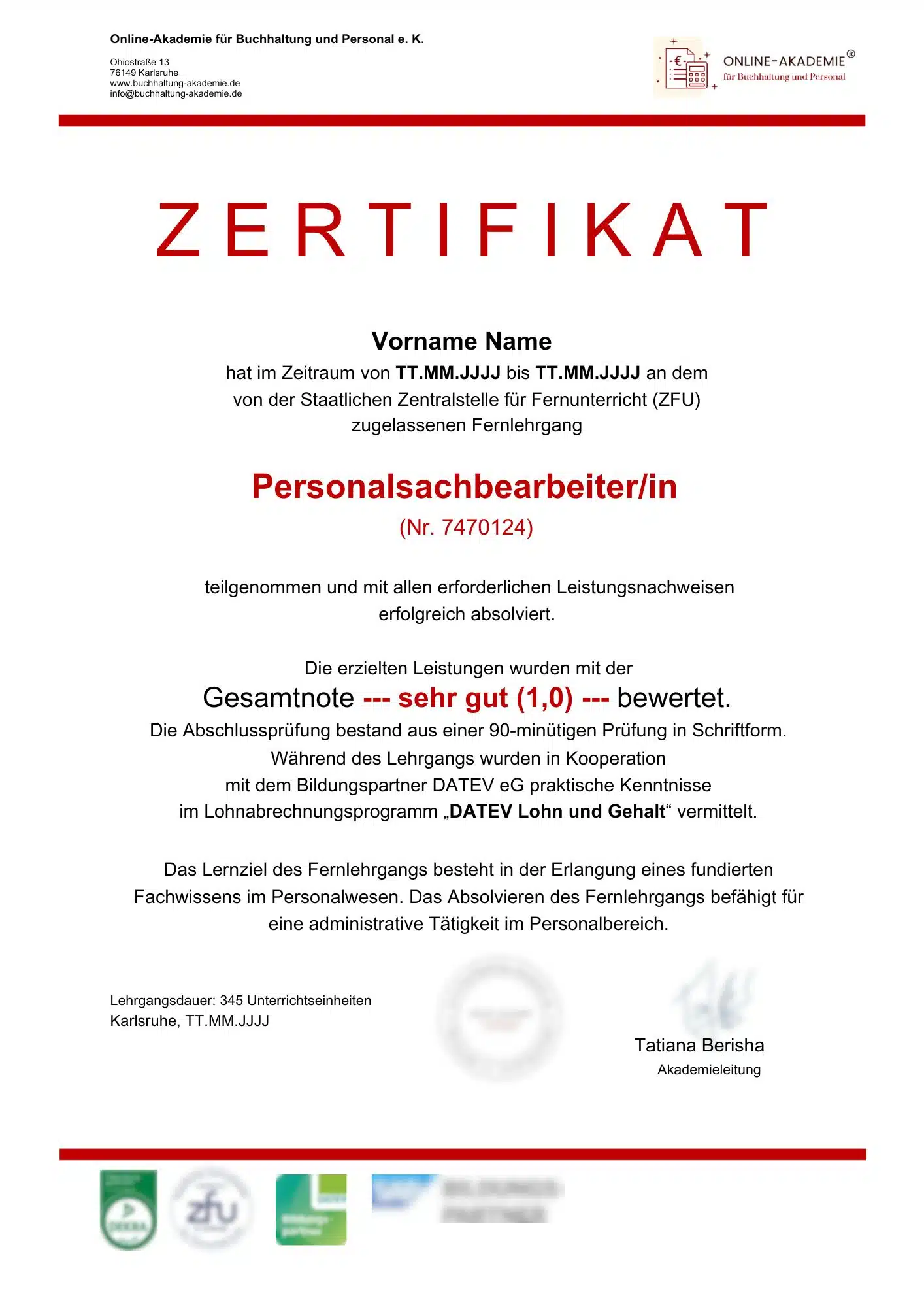 Zertifikat Lehrgang Personalsachbearbeiter/in