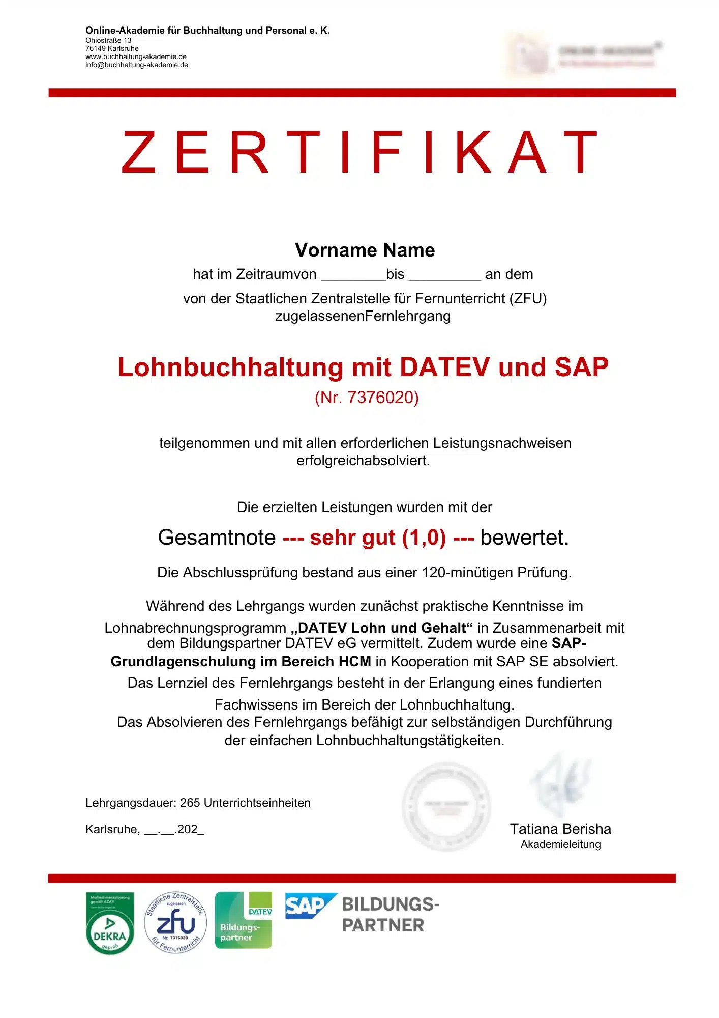 Zertifikat Lohn